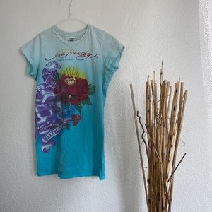 Oldschool||grunge||streetwear|| sky blue Ed Hardy short sleeve t-shirt